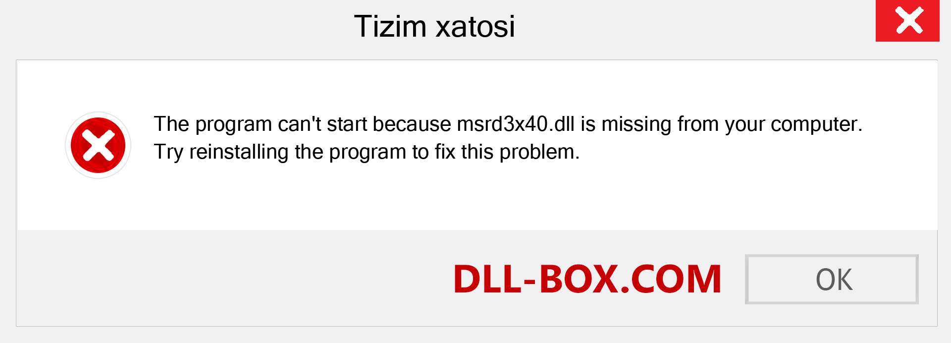 msrd3x40.dll fayli yo'qolganmi?. Windows 7, 8, 10 uchun yuklab olish - Windowsda msrd3x40 dll etishmayotgan xatoni tuzating, rasmlar, rasmlar